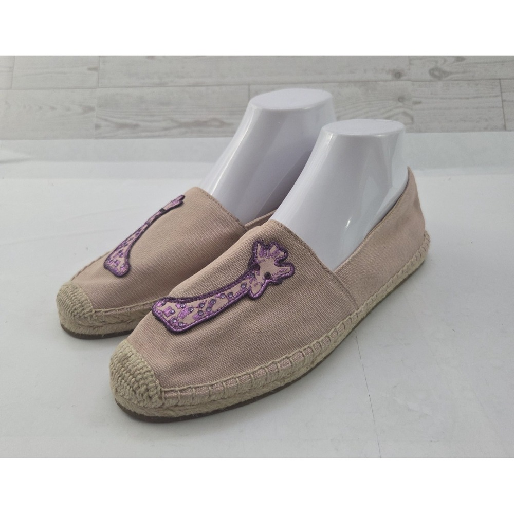 Kate Spade Espadrille Flats Womens 10 Pink Embroidered Giraffe Safari Chic